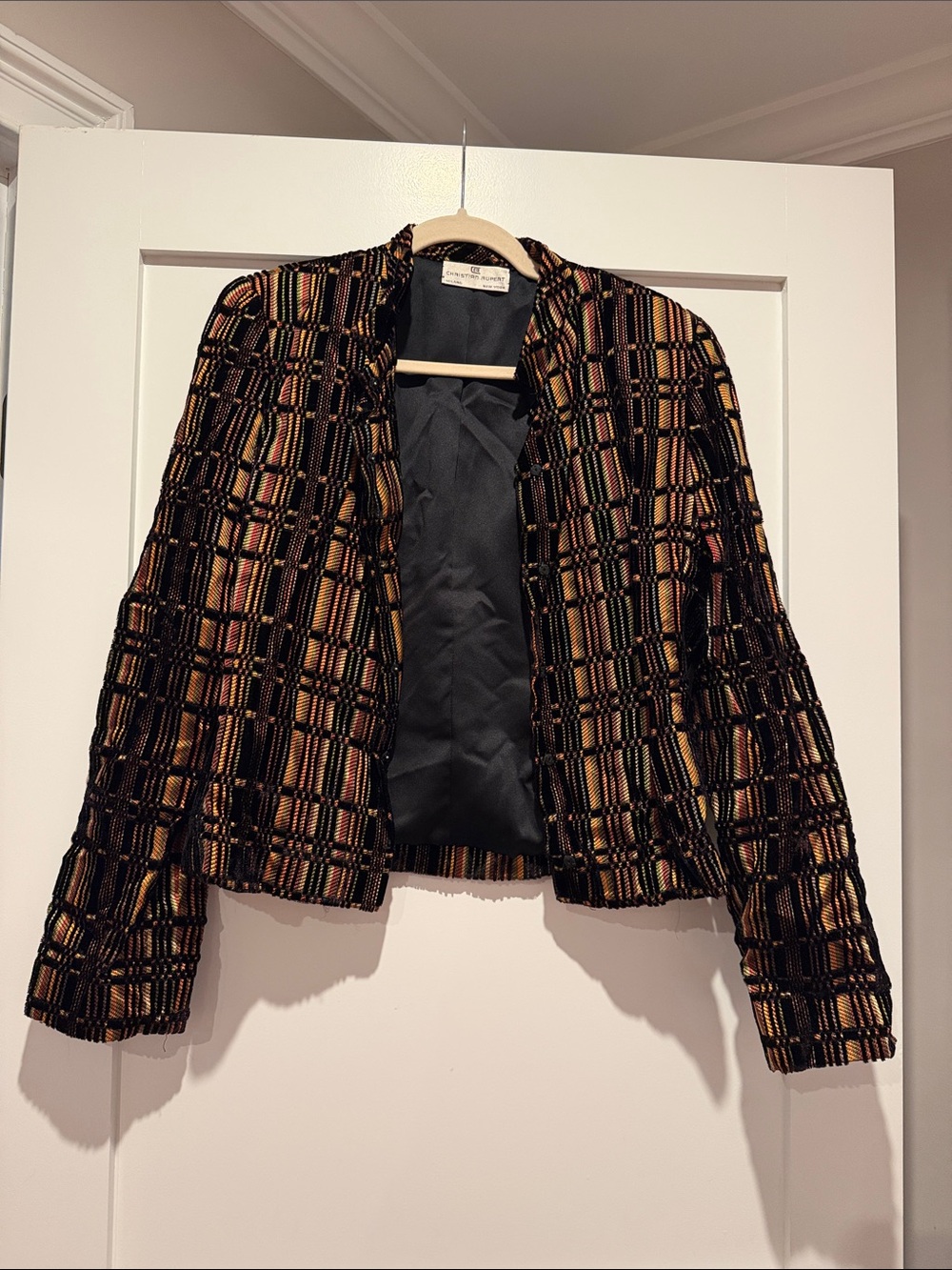 Vintage Christian Rupert Metallic Plaid Cropped Jacket - Black & Gold
